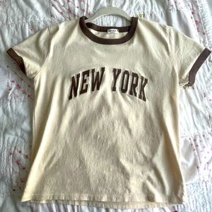 Pacsun New York Shirt in White and Brown (S/M)